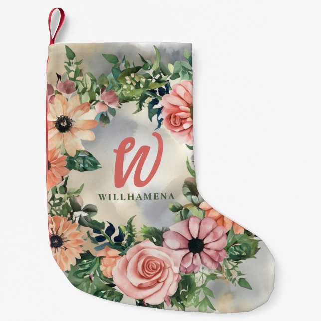 Petite Chaussette De Noël Serene Garden Wreath : Pastel Floral Elegance (Devant)