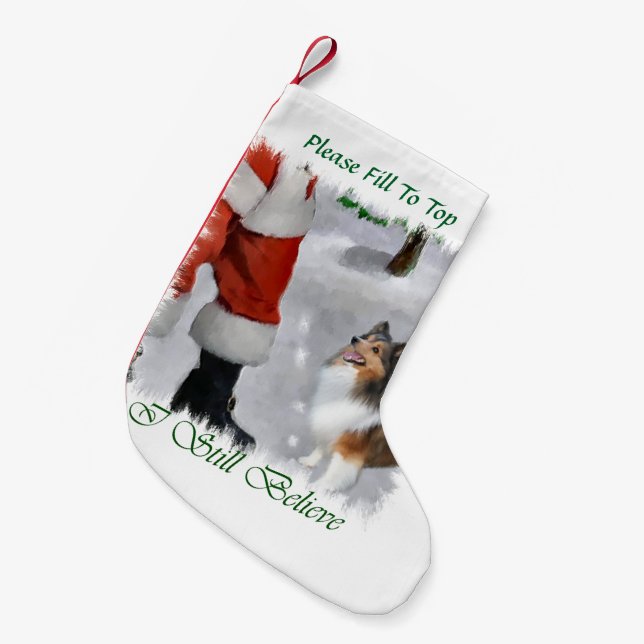 Petite Chaussette De Noël Shetland Sheepdog croient Noël (Devant (Accrochage))