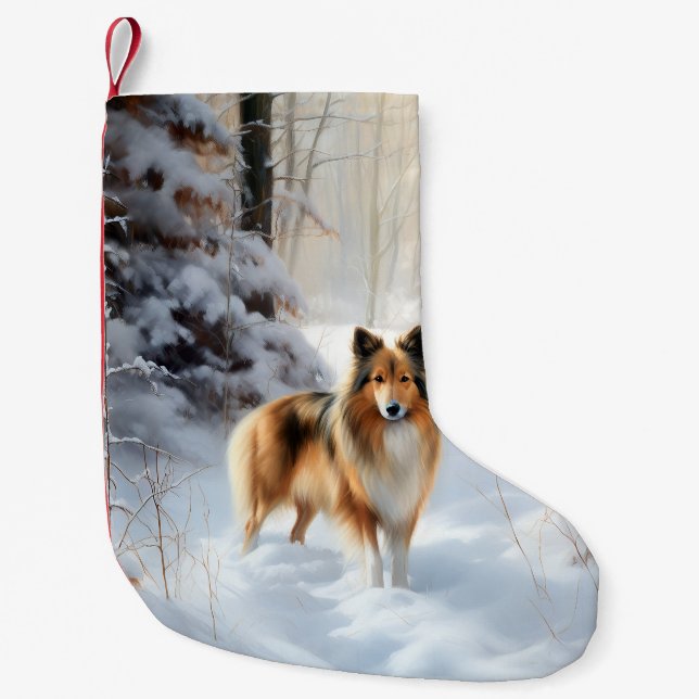 Petite Chaussette De Noël Shetland Sheepdog Laisser neiger Noël (Devant)