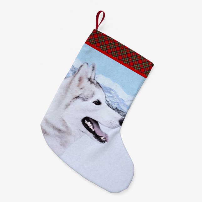 Petite Chaussette De Noël Sibérie Husky (argent et blanc) Peinture Dog Art (Devant (Accrochage))