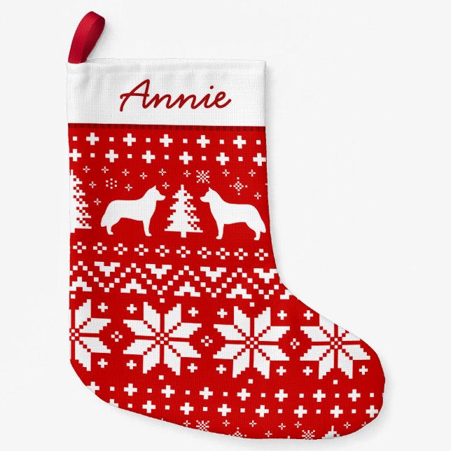 Petite Chaussette De Noël Sibérie Husky Dog Silhouettes Motif (Devant)