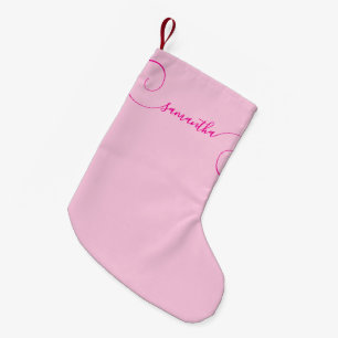 Petite Chaussette De Noël Signature Bouclée Rose Chaud