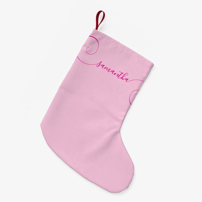 Petite Chaussette De Noël Signature Bouclée Rose Chaud (Devant (Accrochage))