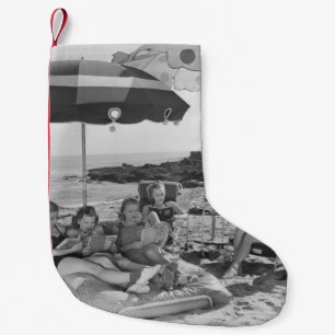 Petite Chaussette De Noël Silence est plage dorée, vintage, rétro, livre, pe