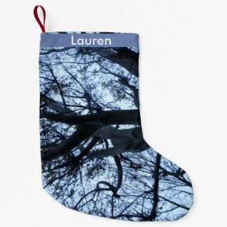 Petite Chaussette De Noël Silhouette de l'arbre photo stockage personnalisé