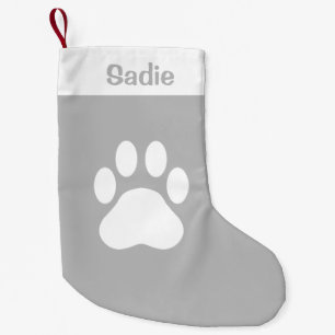 Petite Chaussette De Noël Silhouette de patte de chien grise et blanche avec