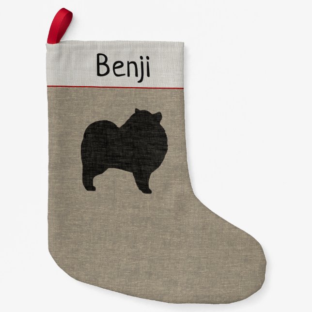 Petite Chaussette De Noël Silhouette Keeshond | Noël de la race de chien (Devant)