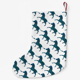 Petite Chaussette De Noël Silhouette noir et bleu Zebra
