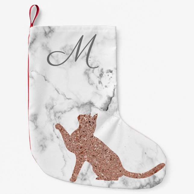 Petite Chaussette De Noël silhouette Rose de chat or - votre monogramme (Devant)