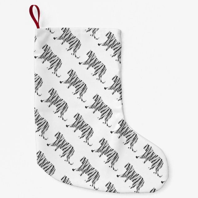 Petite Chaussette De Noël Silhouette Tiger noir et blanc (Devant)