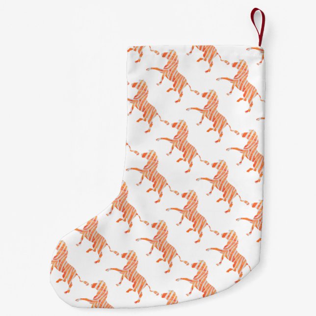 Petite Chaussette De Noël Silhouette Zèbre orange et blanc (Dos)