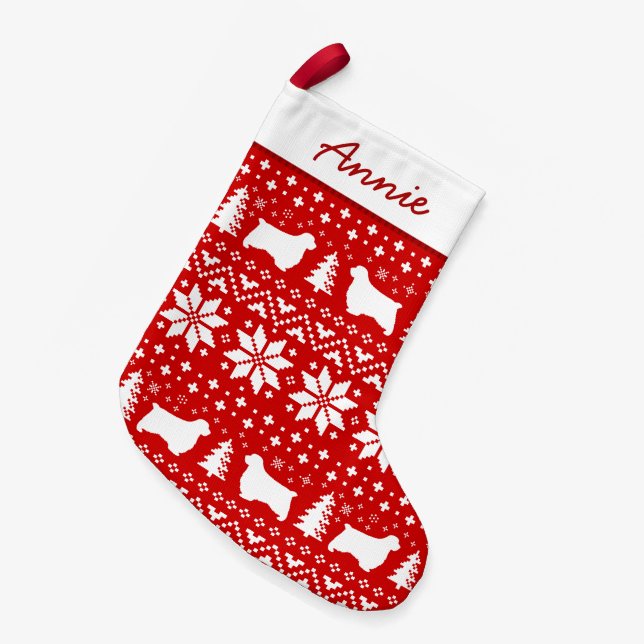 Petite Chaussette De Noël Silhouettes de Chien Espagnol Motif Cute (Devant (Accrochage))