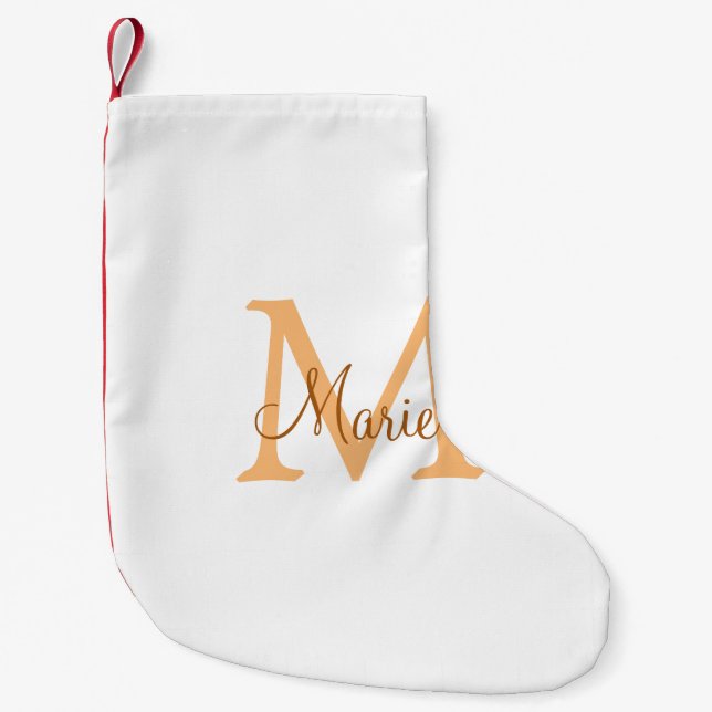 Petite Chaussette De Noël simple minimal ajouter nom monogramme orange marro (Devant)