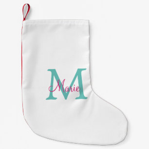 Petite Chaussette De Noël simple minimal ajouter nom monogramme vert rose bl