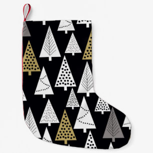 Petite Chaussette De Noël Simple motif d'hiver. Arrière - plan noir. Or, sil