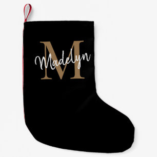 Petite Chaussette De Noël Simple Noir Monogramme Élégant Script Girl