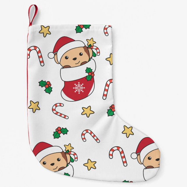 Petite Chaussette De Noël Singe Noël Neige Hiver Animaux Singe (Devant)