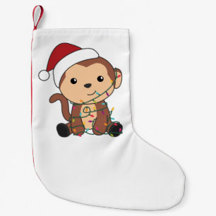 Petite Chaussette De Noël Singe Noël Neige Hiver Animaux Singes