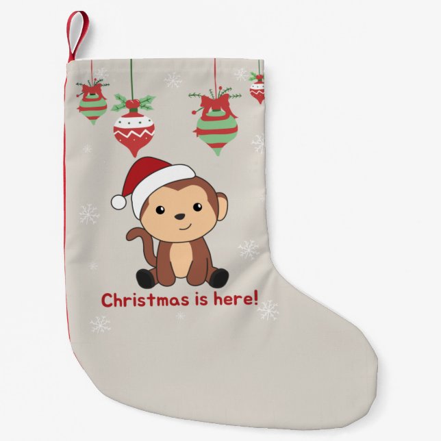 Petite Chaussette De Noël Singe Noël Neige Hiver Animaux Singes Petits singe (Devant)