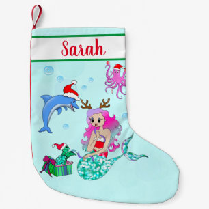 Petite Chaussette De Noël Sirène de Noël ouvrant des cadeaux