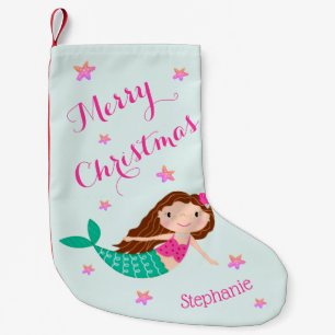 Petite Chaussette De Noël Sirène Noël rose Turquoise personnalisé