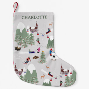 Petite Chaussette De Noël Ski de neige d'hiver Pistes de ski de montagne Pay