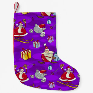 Petite Chaussette De Noël Ski Père Noël Et Kitty Motif
