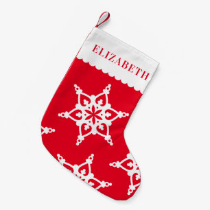 Petite Chaussette De Noël SNOWFLAKE moderne mignonette blanc sur rouge