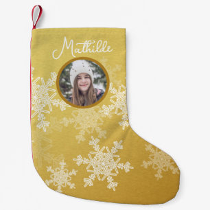 Petite Chaussette De Noël Snowflakes blanc d'or minimaliste photo de Noël