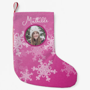 Petite Chaussette De Noël Snowflakes blanc rose minimaliste Photo de Noël