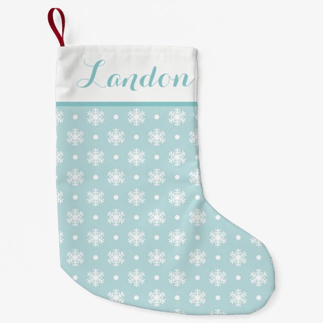 Petite Chaussette De Noël Snowflakes doux Stockage personnalisé / Bleu (Devant)