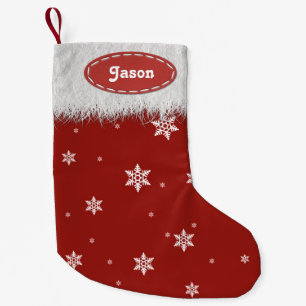 Petite Chaussette De Noël Snowflakes et fourrure blanche - Stockage de Noël