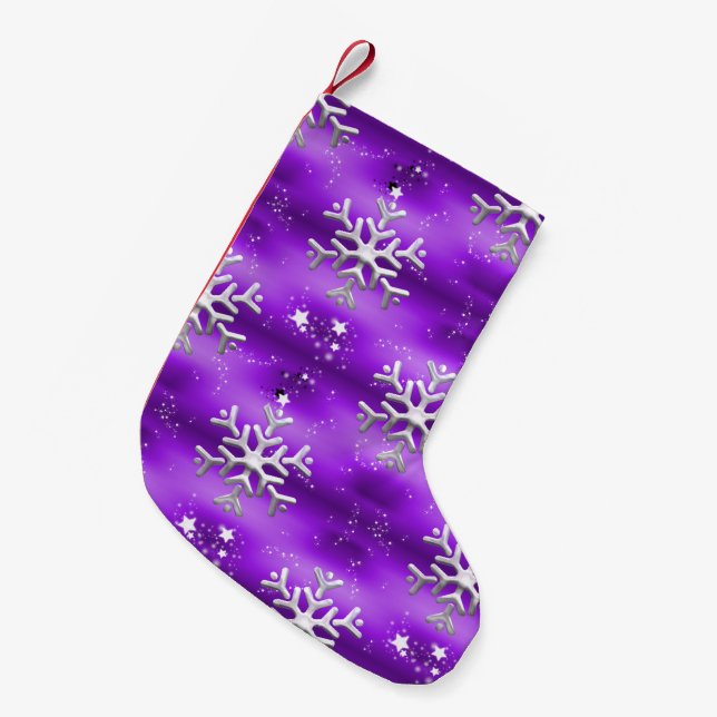 Petite Chaussette De Noël Snowflakes et Stars Purple Christmas (Devant (Accrochage))