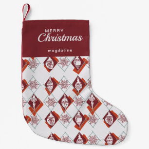 Petite Chaussette De Noël Snowflakes Nom Rouge Joyeux Noël Motif
