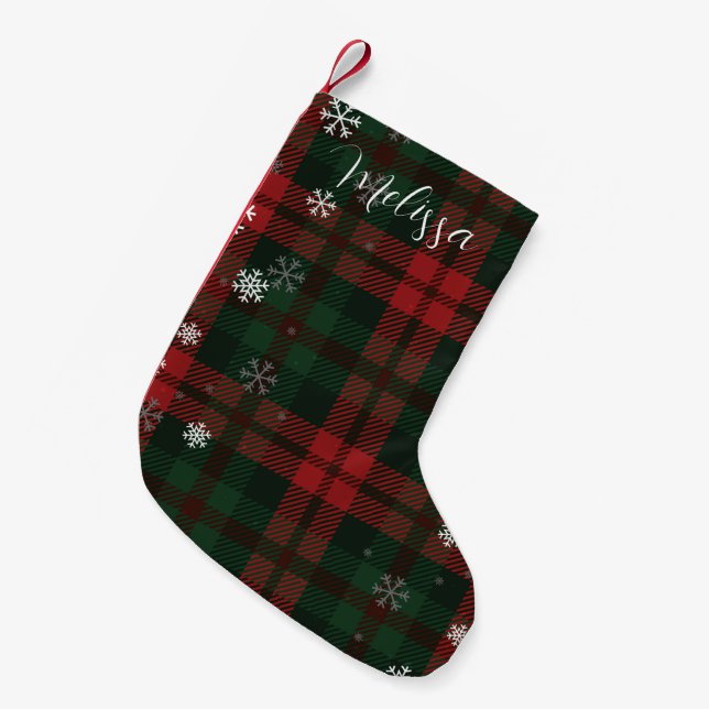 Petite Chaussette De Noël Snowflakes Plaid Fêtes de Noël Personnalisées (Devant (Accrochage))