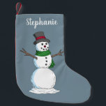 Petite Chaussette De Noël Snowman<br><div class="desc">Un bonhomme de neige à l'allure joyeuse mais froide porte un chapeau haut à ruban rouge et une écharpe verte sur cette illustration hivernale de Richard H. Fay.</div>