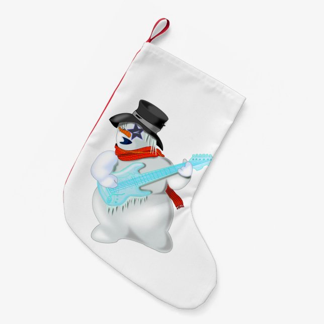 Petite Chaussette De Noël Snowman avec guitare amusant Noël Stocker (Devant (Accrochage))