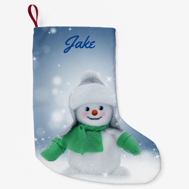 Petite Chaussette De Noël Snowman personnalisé (Devant)