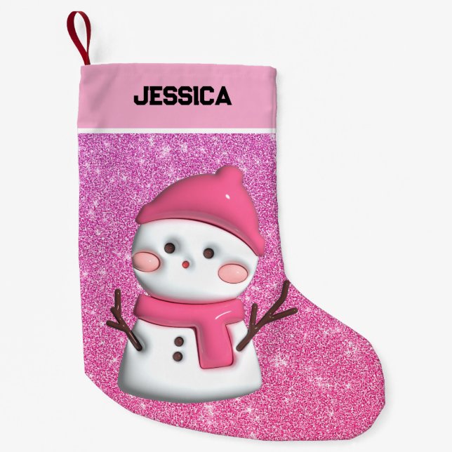 Petite Chaussette De Noël Snowman rose mou (Devant)