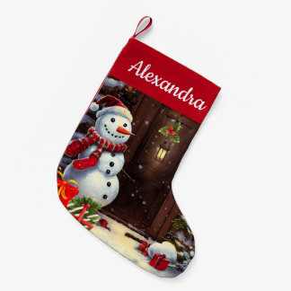 Petite Chaussette De Noël Snowman Vintage Noël Scène Petit Noël St