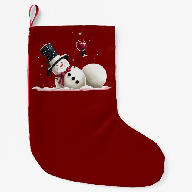Petite Chaussette De Noël Snowman With Wine Christmas Gift Xmas Holiday  (Devant)