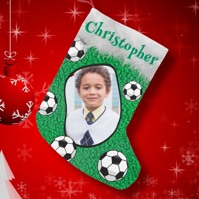 Petite Chaussette De Noël Soccer Ball Soccer Player Soccer Coach Photo Name (Créateur téléchargé)