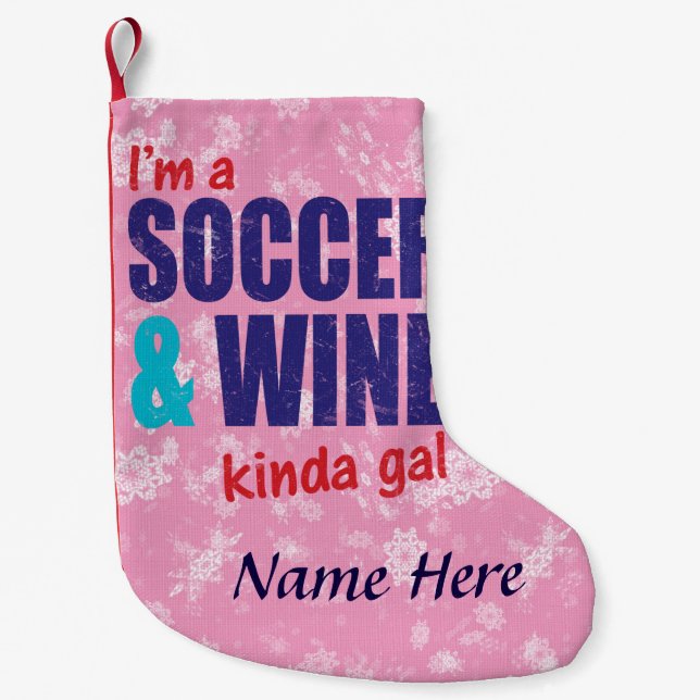 Petite Chaussette De Noël Soccer Et Vin Drôle Noël Stocker (Devant)