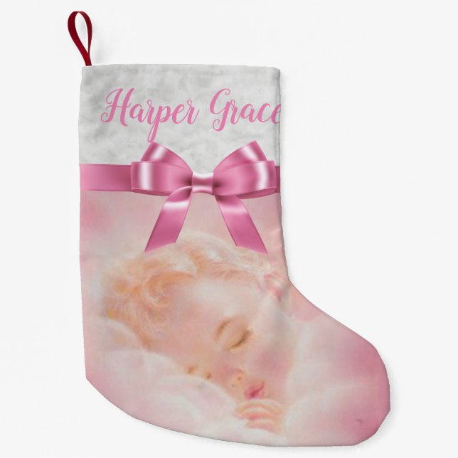 Petite Chaussette De Noël Sommeil rose personnalisé de bébé de fille (Devant)