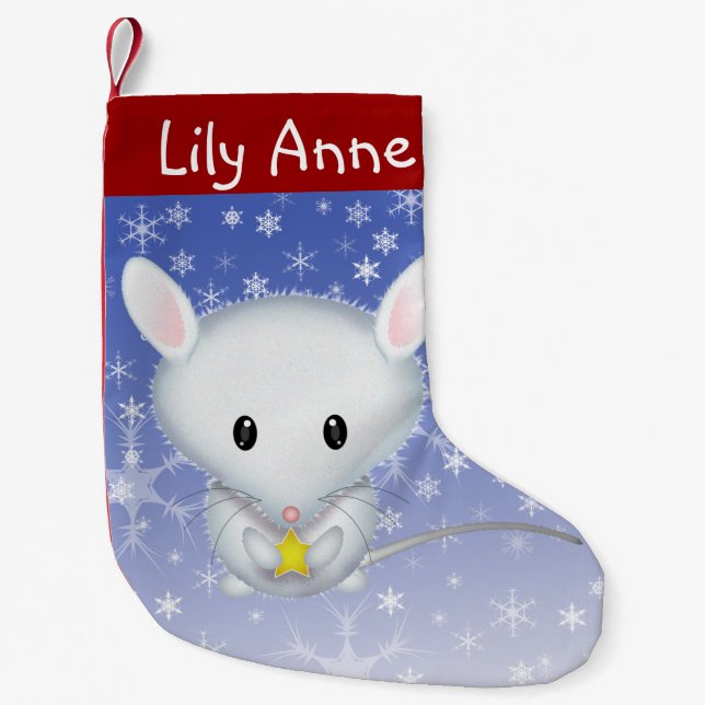 Petite Chaussette De Noël Souris blanche mignonne Noël Stocker Personnalisé (Devant)