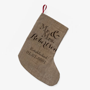 Petite Chaussette De Noël Souvenir rustique personnalisé de mariage de Toile