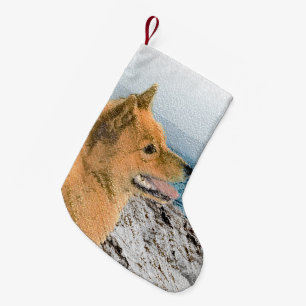 Petite Chaussette De Noël Spitz finlandais à Seashore Peinture - Chien Art