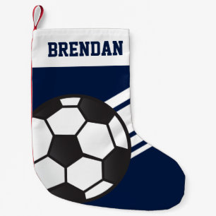 Petite Chaussette De Noël Sportif personnalisé Stripes Soccer Ball Navy Ble