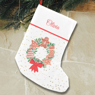 Petite Chaussette De Noël Stars d'or Wreath personnalisés Cookies Noël