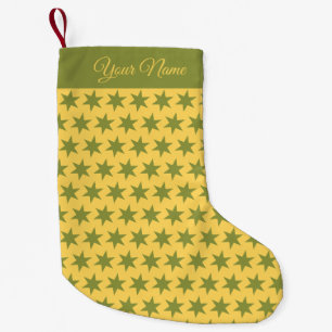 Petite Chaussette De Noël Stars Motif Couleurs tendance Or Vert Jaune Nom